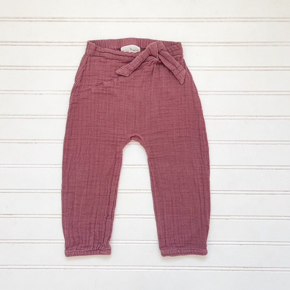 CITY MOUSE VGUC 100% Organic Cotton Neutral Mauve Gauzy Muslin Minimalist Pants